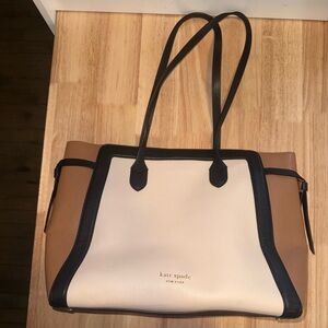 kate spade Two-Tone Leather Tote in Cream, Tan & Black